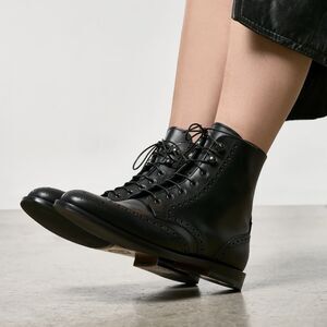 Scarosso Stefania Black Calfskin Ankle Boots Wingtip Brogue Lace Up Italy 38.5